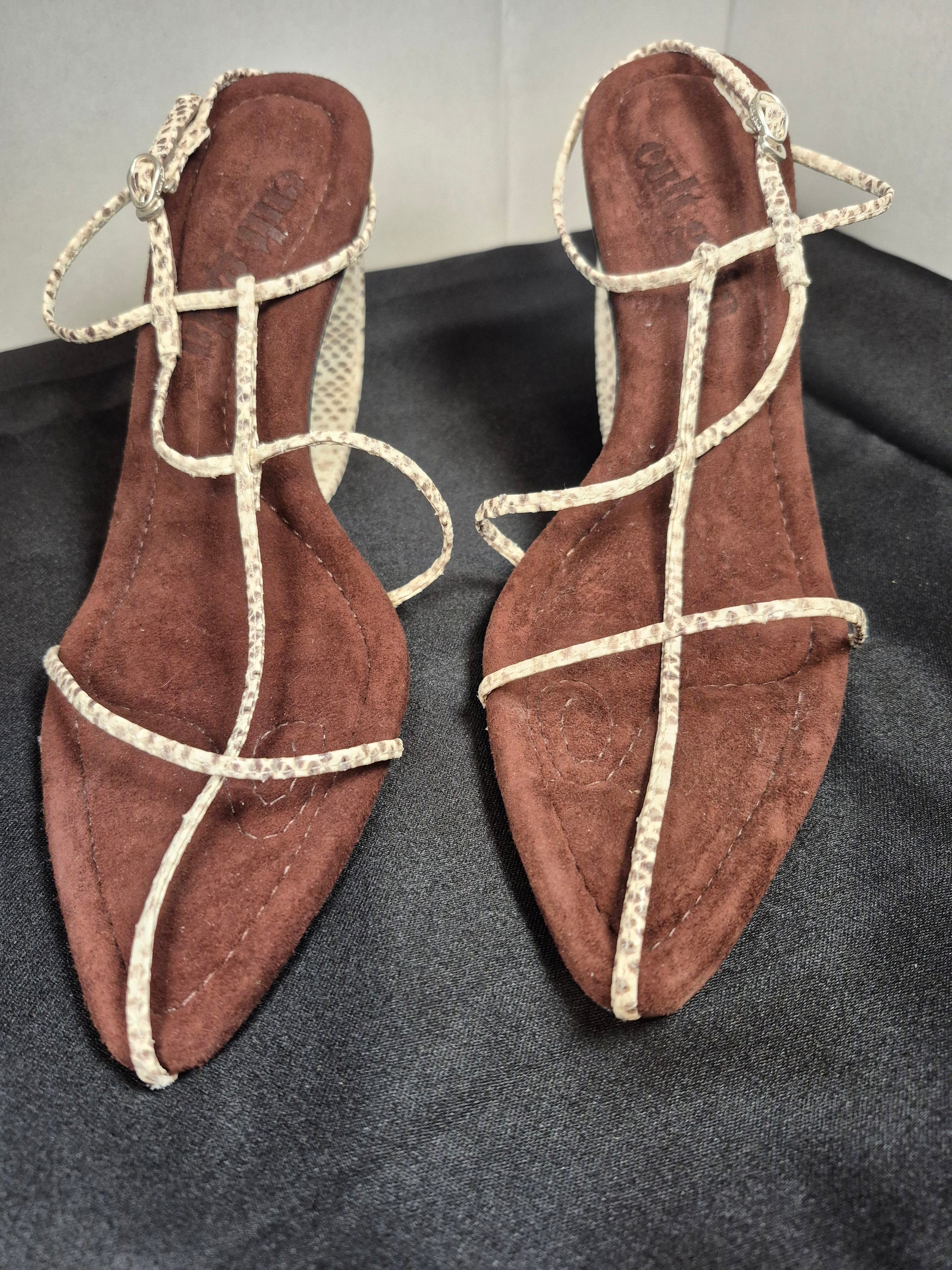 Cult Gaia Leather Animal Print T-Strap Sandals