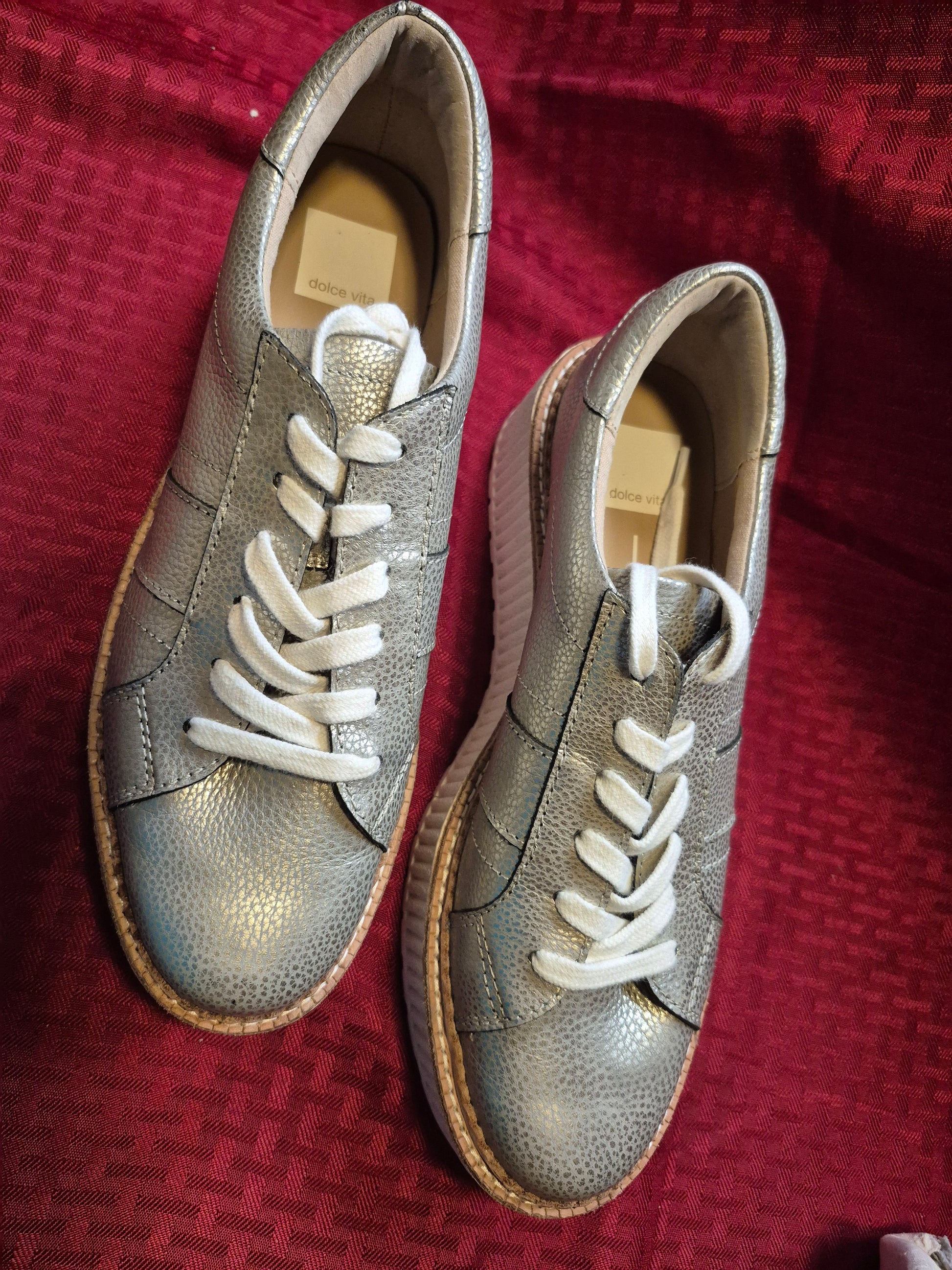 Dolce Vita Tiger Sneakers Metallic Silver Leather