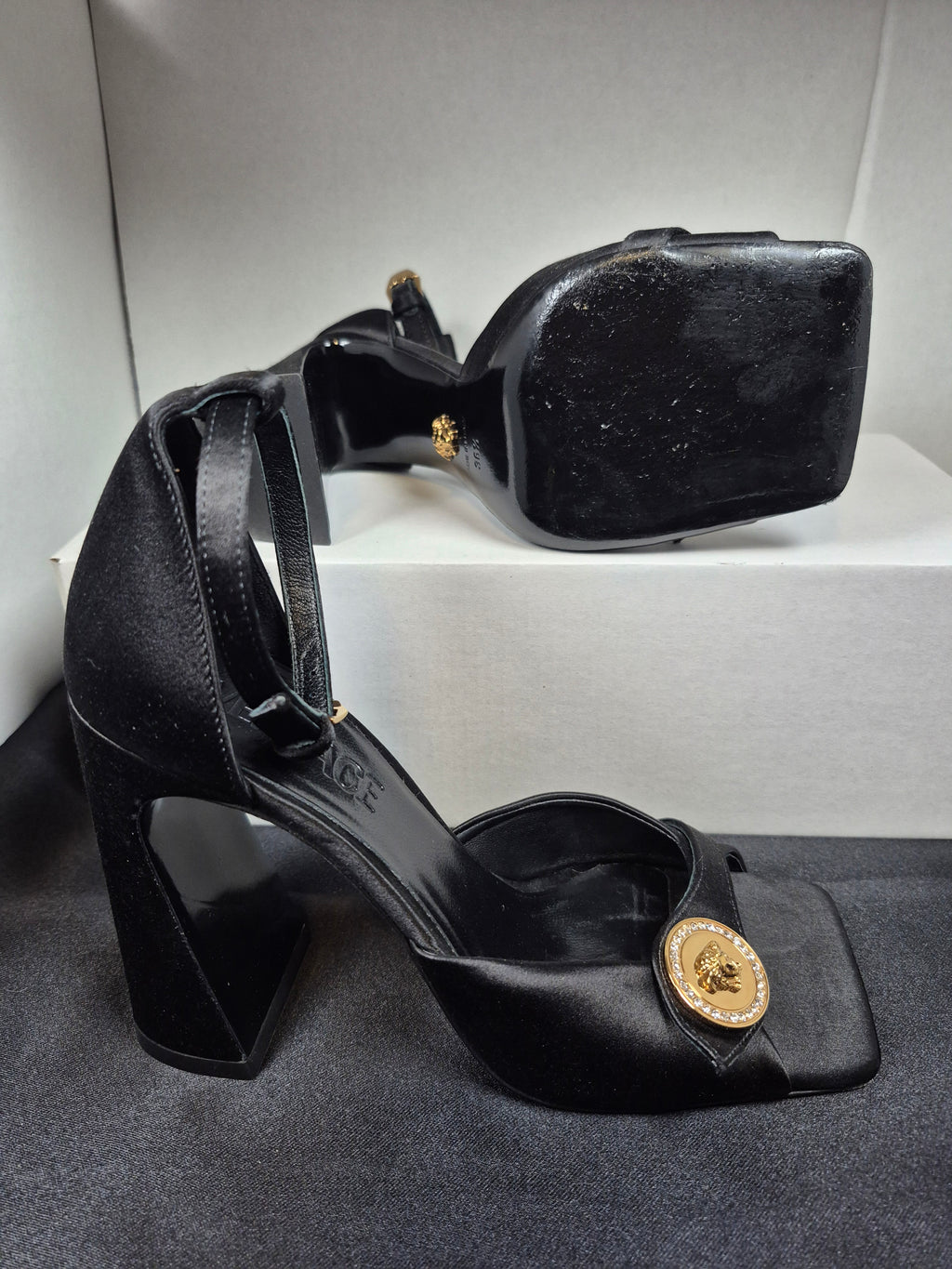Versace Medusa Medallion Ankle-Strap Sandals