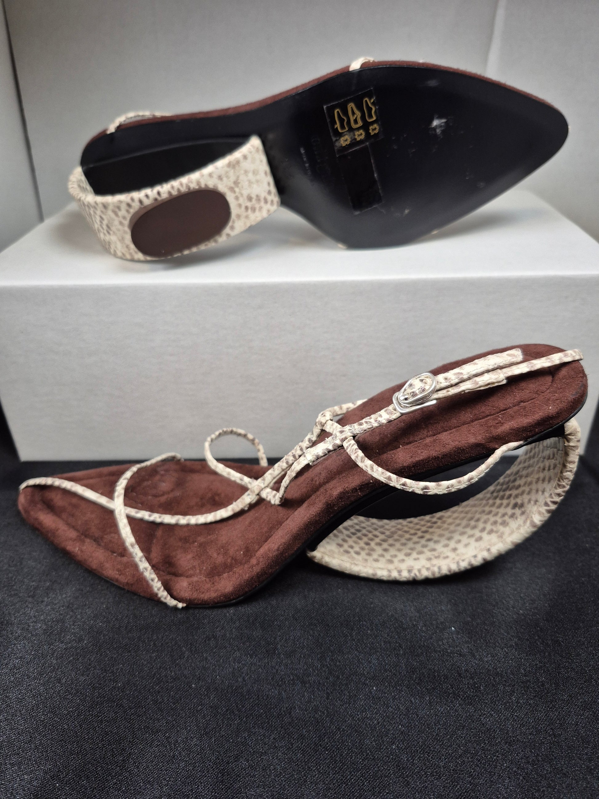 Cult Gaia Leather Animal Print T-Strap Sandals